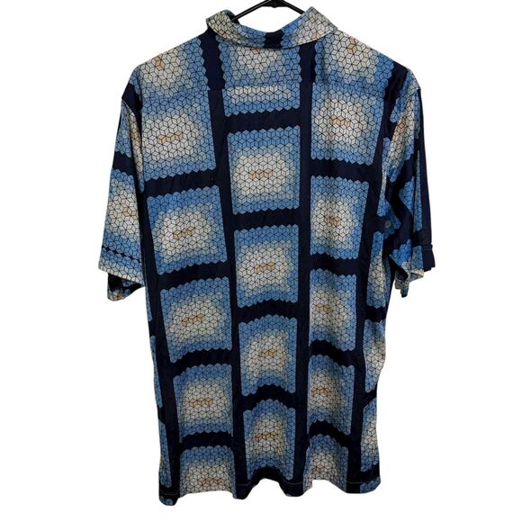 Vtg 70s Mervyns Disco Shirt Mens Geometric Button Up Nylon Dagger Collar Cubes - Picture 2 of 11